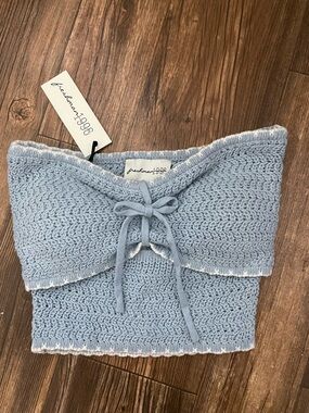 Freshman 1996 Light Blue Crochet Tube Top with White Trim XS
